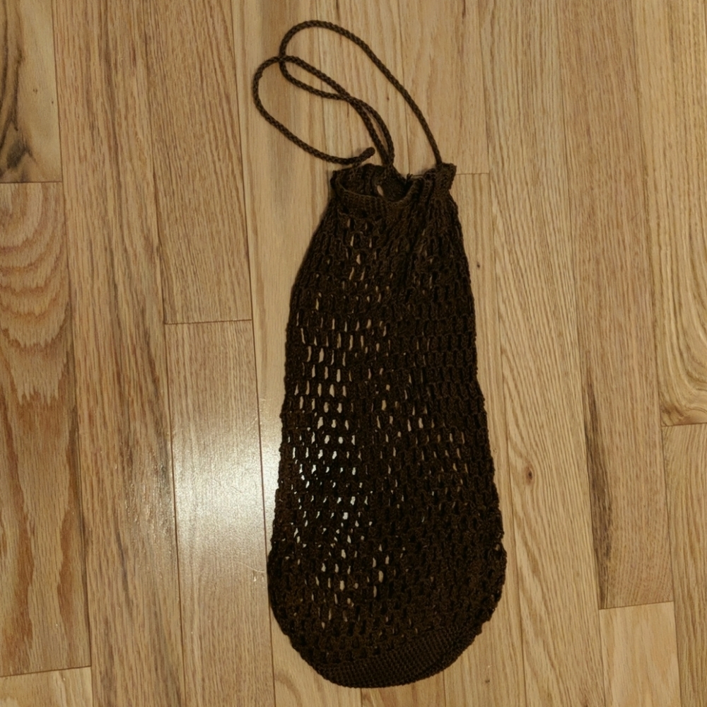 Vintage crochet net drawstring shopping bag